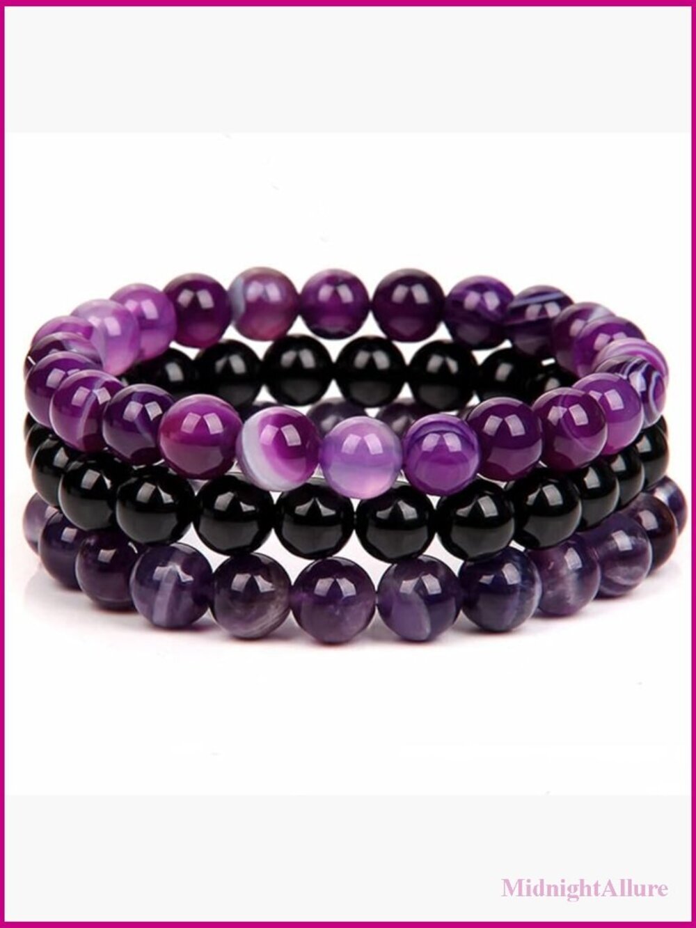 3-Piece 8mm Semi-Precious Gemstone Stretch Beaded Bracelet Set Unisex